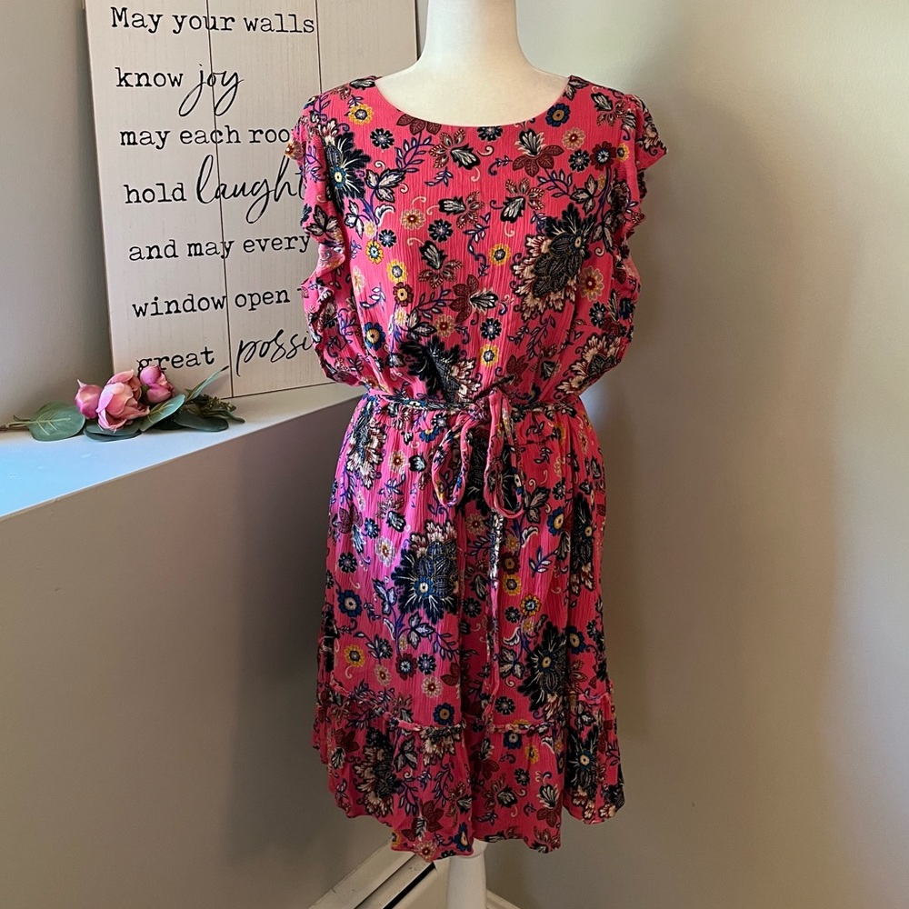 Loft Floral Ruffle Trim Wrap Dress